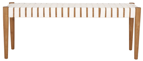 Woven Leather Accent Bench with Wood Frame