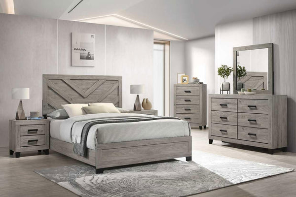 Farmhouse 6-Piece Queen Bedroom Set with Bed Frame, Dresser, Mirror, Chest & 2 Nightstands