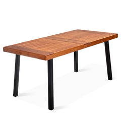 69-Inch Wood Patio Dining Table with Steel Legs, Seats 6