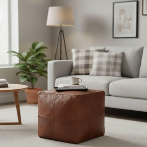 Square Leather Pouf Ottoman – Unstuffed Footstool
