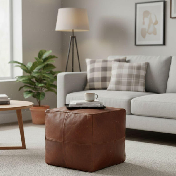 Square Leather Pouf Ottoman – Unstuffed Footstool