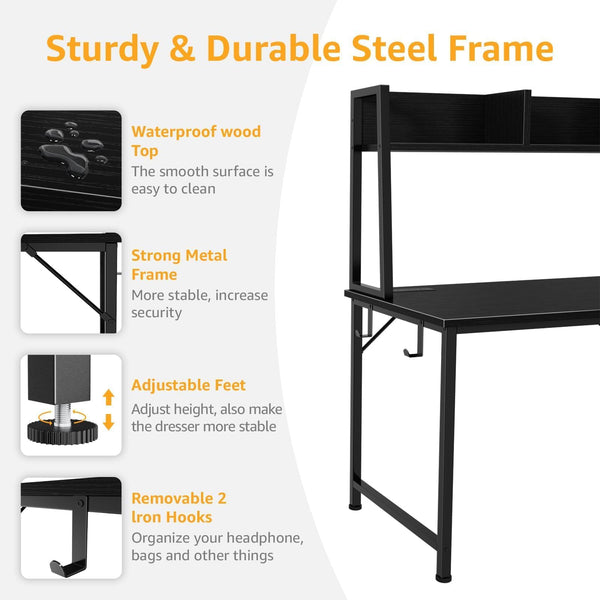 Computer Desk with Hutch & Drawers – 47 Inch, Power Outlets, 3 Storage Drawers