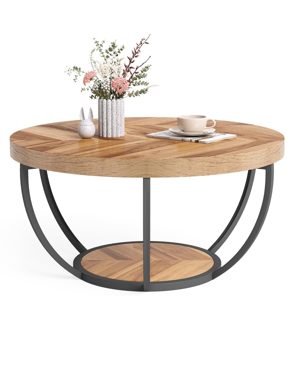 Round 2-Tier Coffee Table with Open Storage, 32 Inch