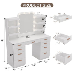 Makeup Vanity Table with LED Mirror, 9 Drawers & 6 Shelves