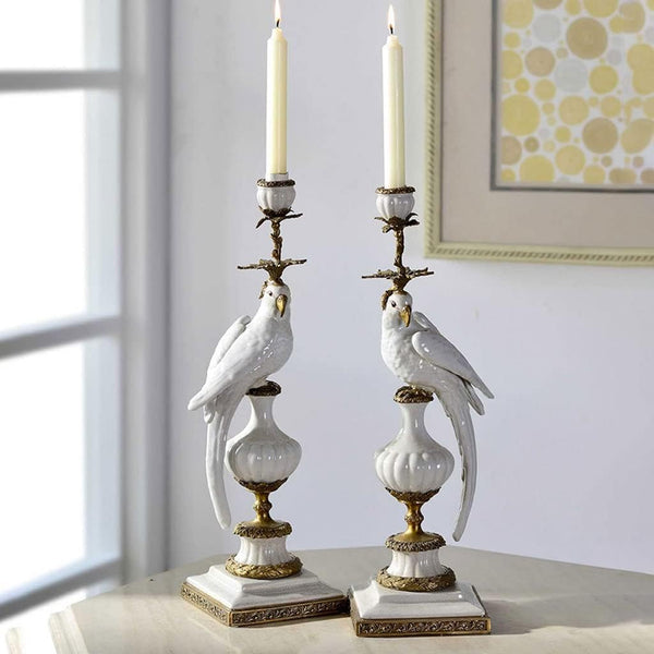 Ceramic Parrot Candle Holder – Blue & White Nordic Candlestick Stand