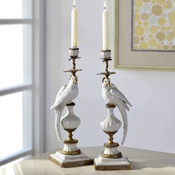 Ceramic Parrot Candle Holder – Blue & White Nordic Candlestick Stand