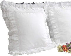 Euro Pillow Shams 26x26 – White Lace & Ruffle Cotton Covers