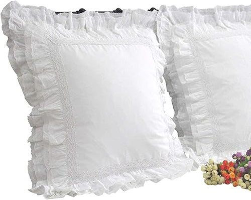 Euro Pillow Shams 26x26 – White Lace & Ruffle Cotton Covers