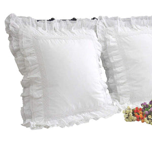 Euro Pillow Shams 26x26 – White Lace & Ruffle Cotton Covers
