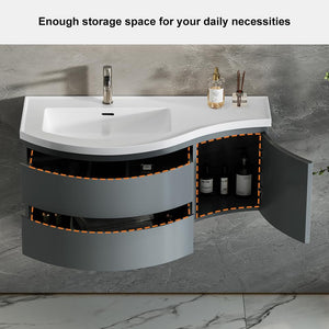 35.4" Wall Mounted Floating Bathroom Vanity with Stone Resin Sink