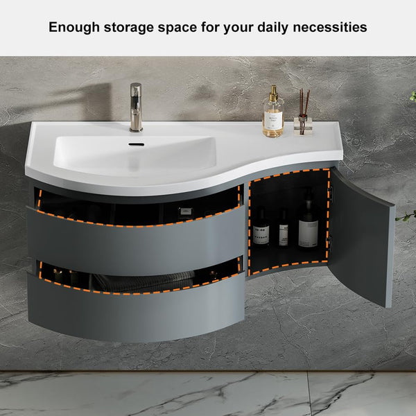 35.4" Wall Mounted Floating Bathroom Vanity with Stone Resin Sink