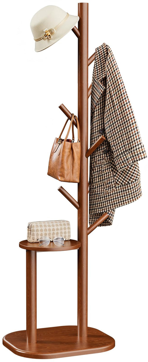 Freestanding Hall Tree Coat Rack with 8 Hooks & Storage Shelf