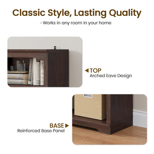 71-Inch 5-Tier Bookcase with Flip-Down Door, 37" Wide Freestanding Wood Bookshelf