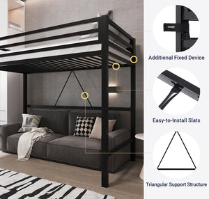 Twin Metal Loft Bed with Guardrail & Ladder