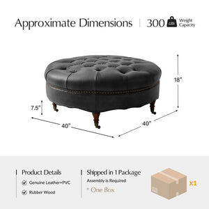 40" Round Leather Ottoman Coffee Table