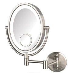 Oval LED Lighted Makeup Mirror with 10X, 1X & 15X Magnification – Nickel Finish