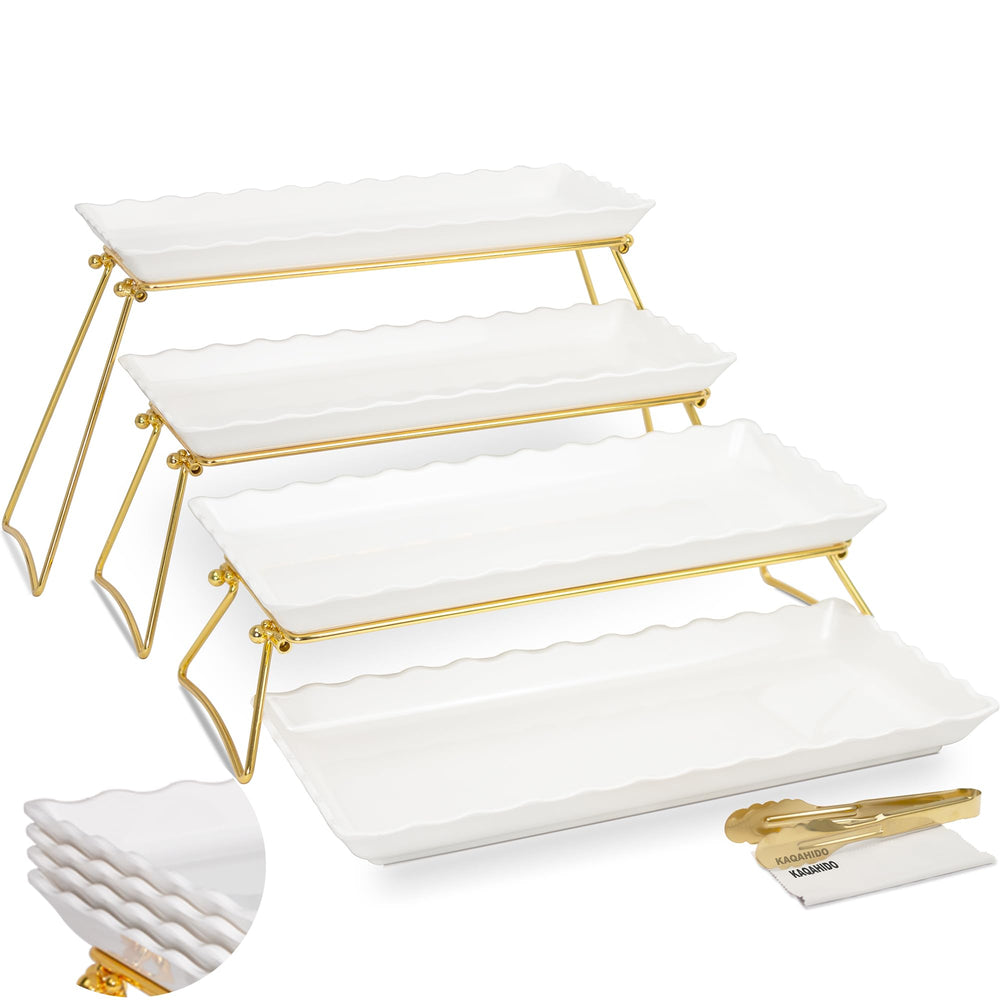 4-Tier Serving Tray Set with Stand – Wave Edge Melamine Platters