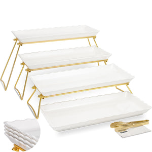 4-Tier Serving Tray Set with Stand – Wave Edge Melamine Platters