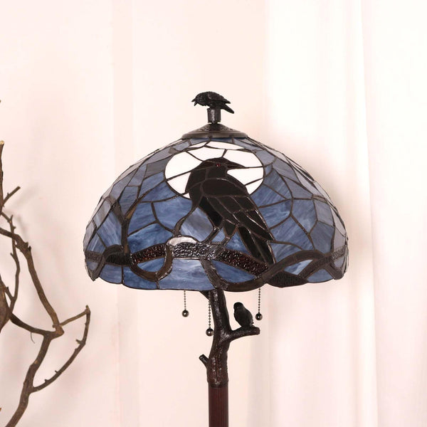 Gothic Raven Tiffany Stained Glass Floor Lamp