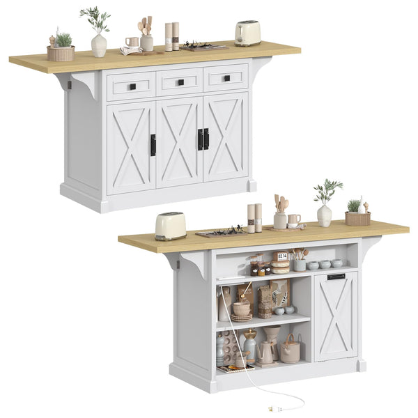 Large Kitchen Island with Drop Leaf & Power Outlet
