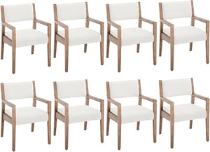 Upholstered Dining Chairs with Arms – Beige Linen & Natural Wood