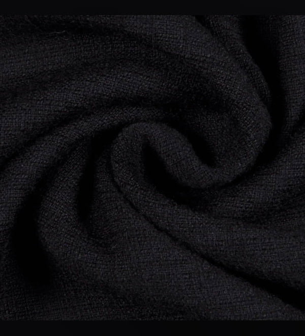 Black Wool Flannel Fabric by the Yard – 100% Wool, 59" Wide, Made in Italy