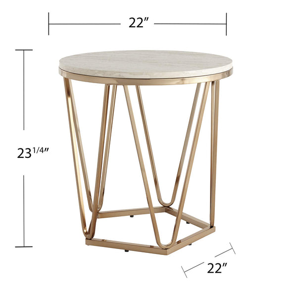 Round Faux Travertine End Table