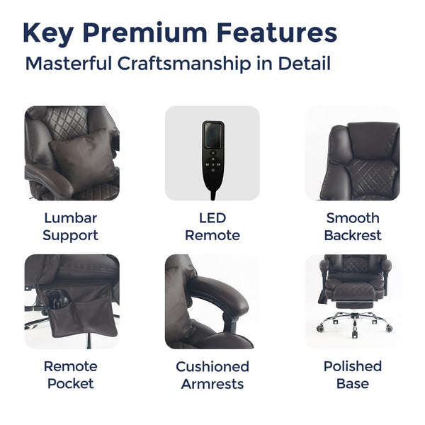 Ergonomic Massage Office Chair with Heat & Kneading | Reclining Executive Desk Chair with Footrest