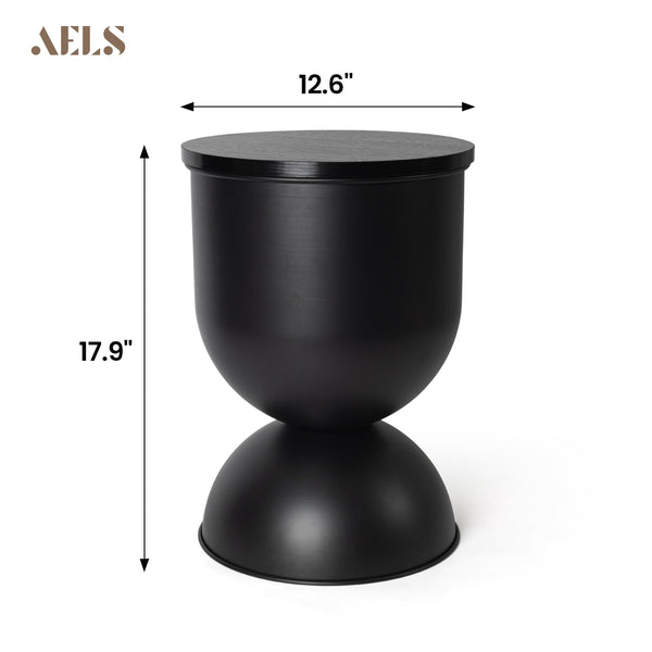 Mid-Century Modern Round Drum Side Table with Removable Lid