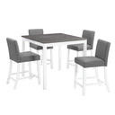 5-Piece Counter Height Dining Table Set for 4 – Solid Wood & Upholstered Linen Chairs