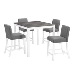 5-Piece Counter Height Dining Table Set for 4 – Solid Wood & Upholstered Linen Chairs