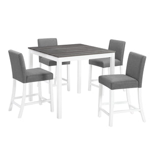 5-Piece Counter Height Dining Table Set for 4 – Solid Wood & Upholstered Linen Chairs