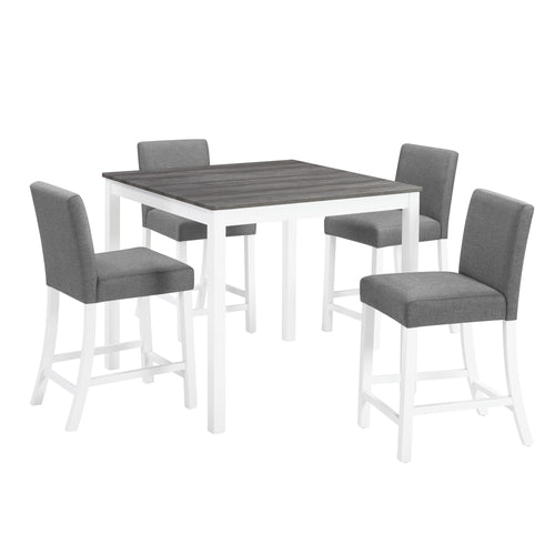 5-Piece Counter Height Dining Table Set for 4 – Solid Wood & Upholstered Linen Chairs