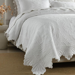 White Floral Cotton Quilt Bedding Set