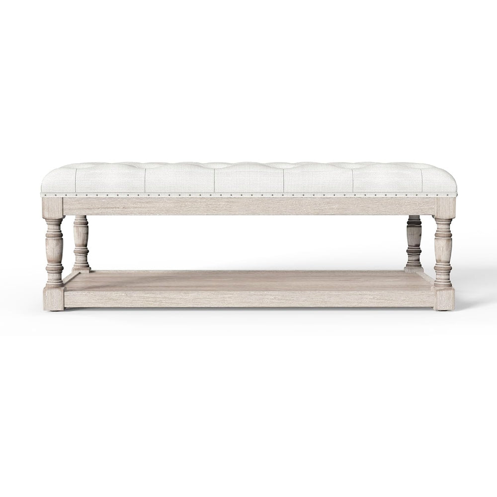 Rectangular Tufted Ottoman Coffee Table with Storage Shelf