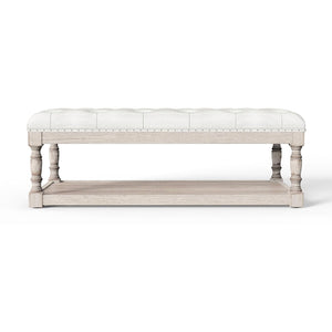 Rectangular Tufted Ottoman Coffee Table with Storage Shelf