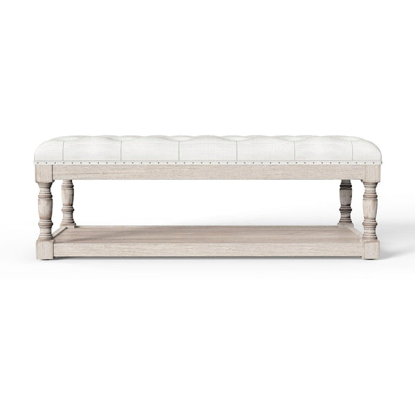 Rectangular Tufted Ottoman Coffee Table with Storage Shelf