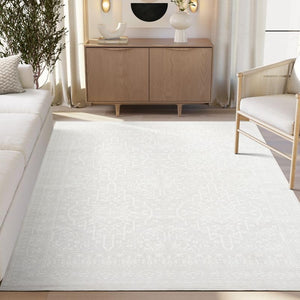 Cream Area Rug – Washable Vintage Geometric Design