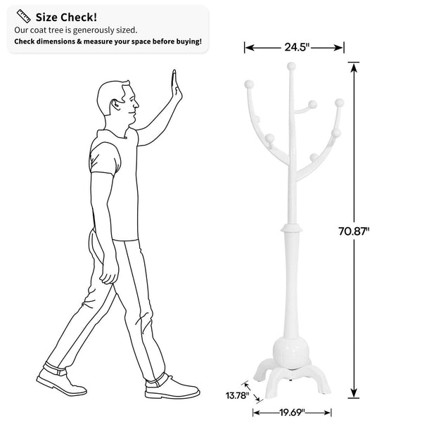 Freestanding Wood Coat Rack with 8 Hooks