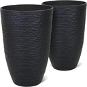 Tall Round Stone-Finish Planters Set of 2 – 14" Dia x 20.5" H, 9 Gallon