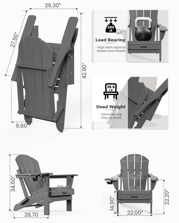 Folding Adirondack Chair – HDPE, Foldable, 380 lb Capacity