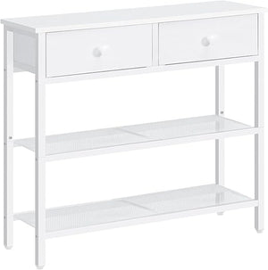 Narrow Console Table with 2 Fabric Drawers & 3-Tier Storage Shelves