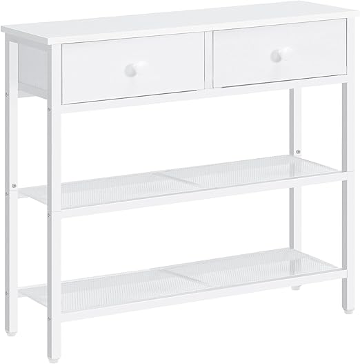 Narrow Console Table with 2 Fabric Drawers & 3-Tier Storage Shelves