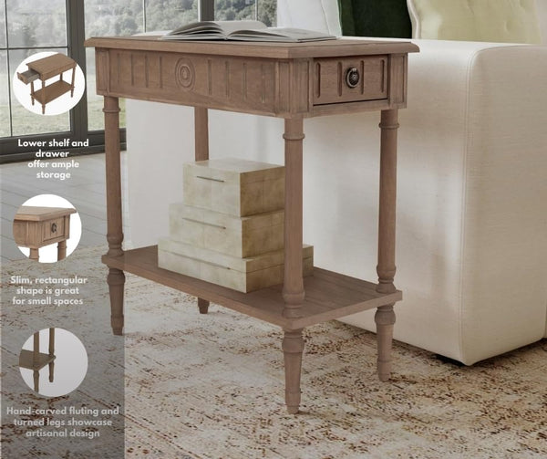 Narrow End Table with Drawer & Shelf – Solid Wood Farmhouse Side Table
