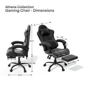 Ergonomic Gaming Chair with Footrest, Headrest & Lumbar Support