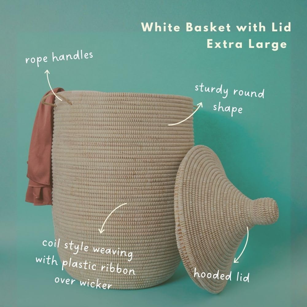 Extra Large Handwoven Wicker Storage Basket with Lid