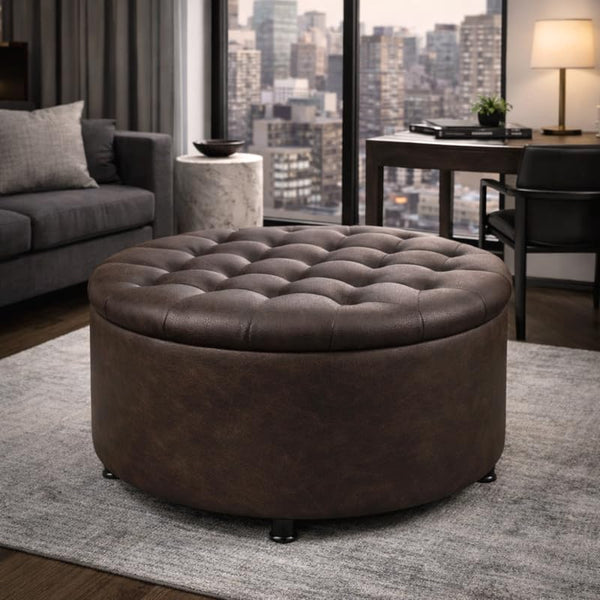Round Storage Ottoman with Lift-Off Lid – 28 Inch