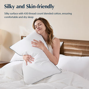 Goose Down Bed Pillows – Medium Support, Downproof, Hotel Quality