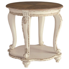 Round End Table – Cottage Style Side Table with Lower Shelf