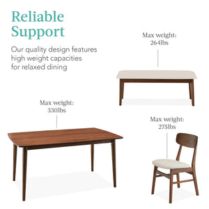 6-Piece Mid-Century Modern Dining Set with Bench